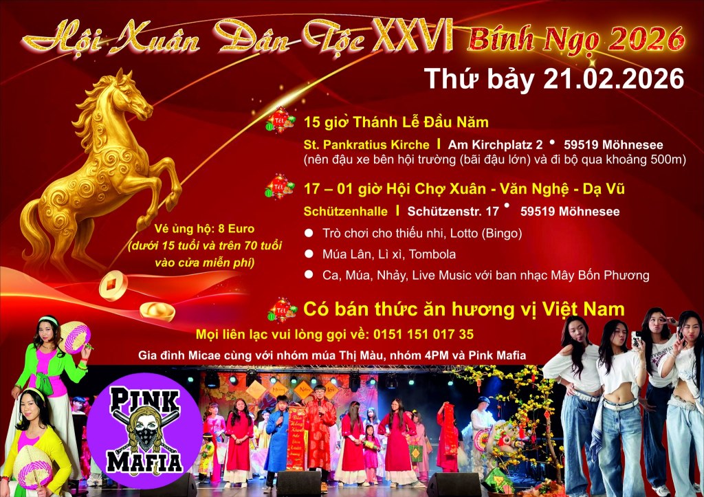 Hội Xuân Dân Tộc Bính Ngọ 26, thứ bảy 21.02.2026 tại Möhnesee, cộng đồng công giáo Micae vùng Paderborn Essen