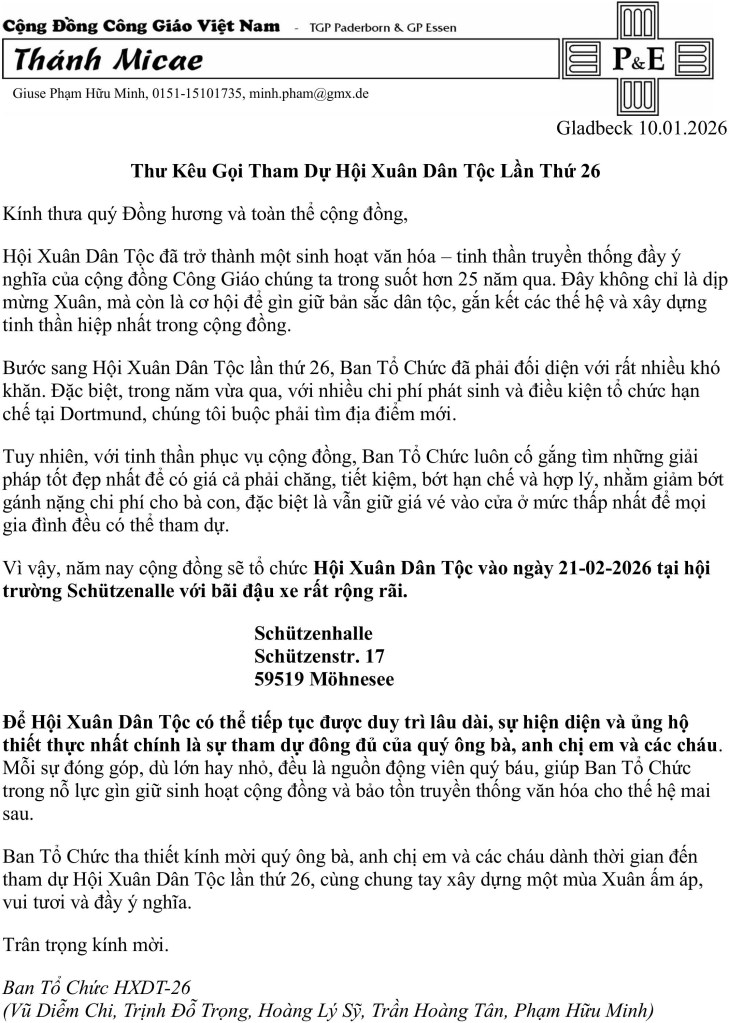 Hội Xuân Dân Tộc Bính Ngọ 26, thứ bảy 21.02.2026 tại Möhnesee, cộng đồng công giáo Micae